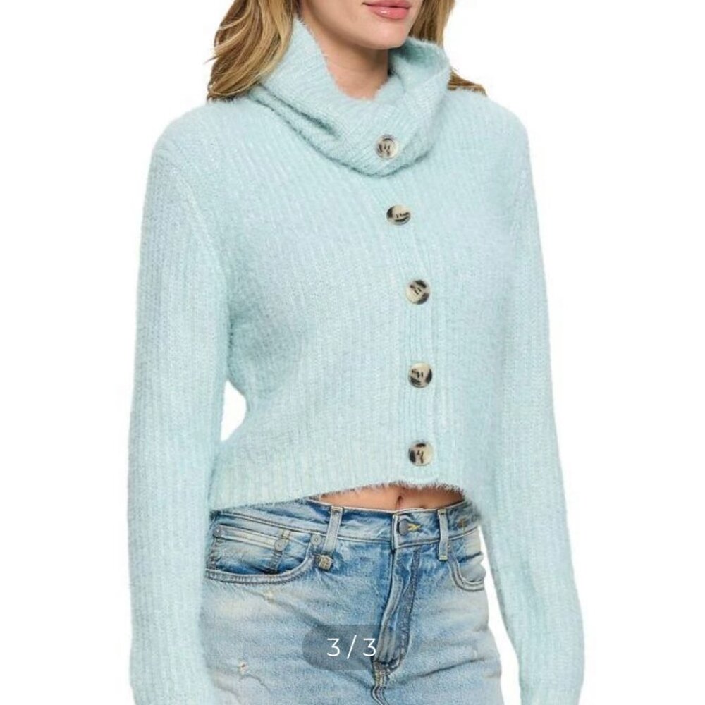 Renee C. Soft Blue Ribbed Cardigan